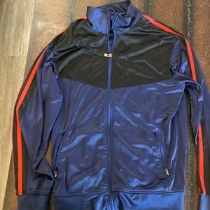 Royal threads vintage track jacket blue with black and red stripes size medium